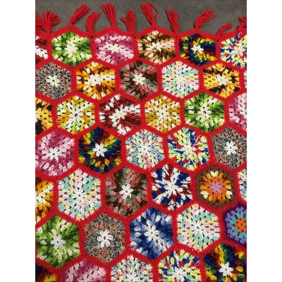 Beautiful Hand Crocheted Throw- Very Colorful- Unique Design 55x50 - Picture 9 of 11
